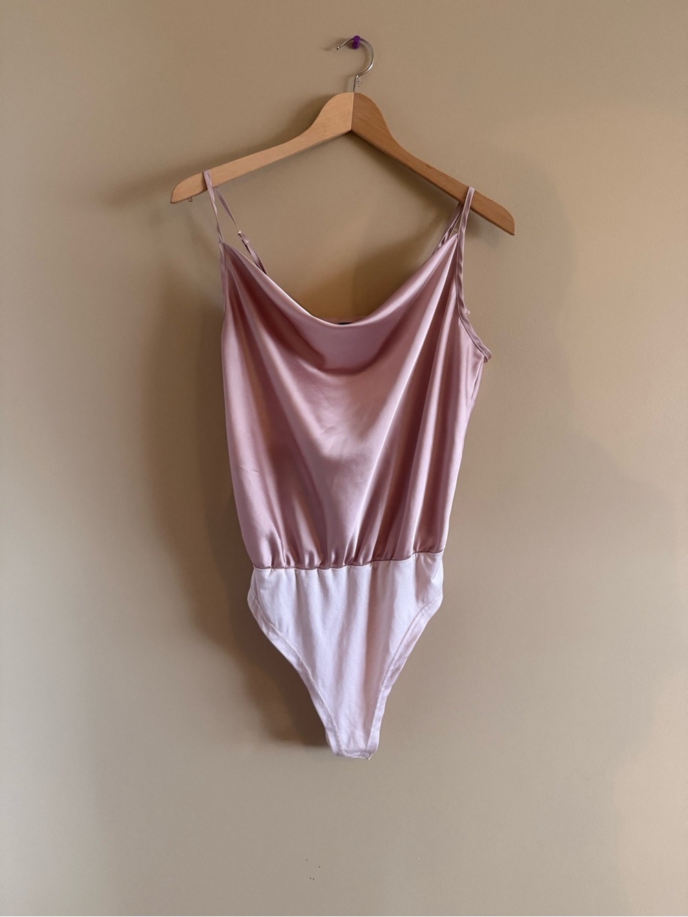Satin Cowl Neck Bodysuit in Blush Pink